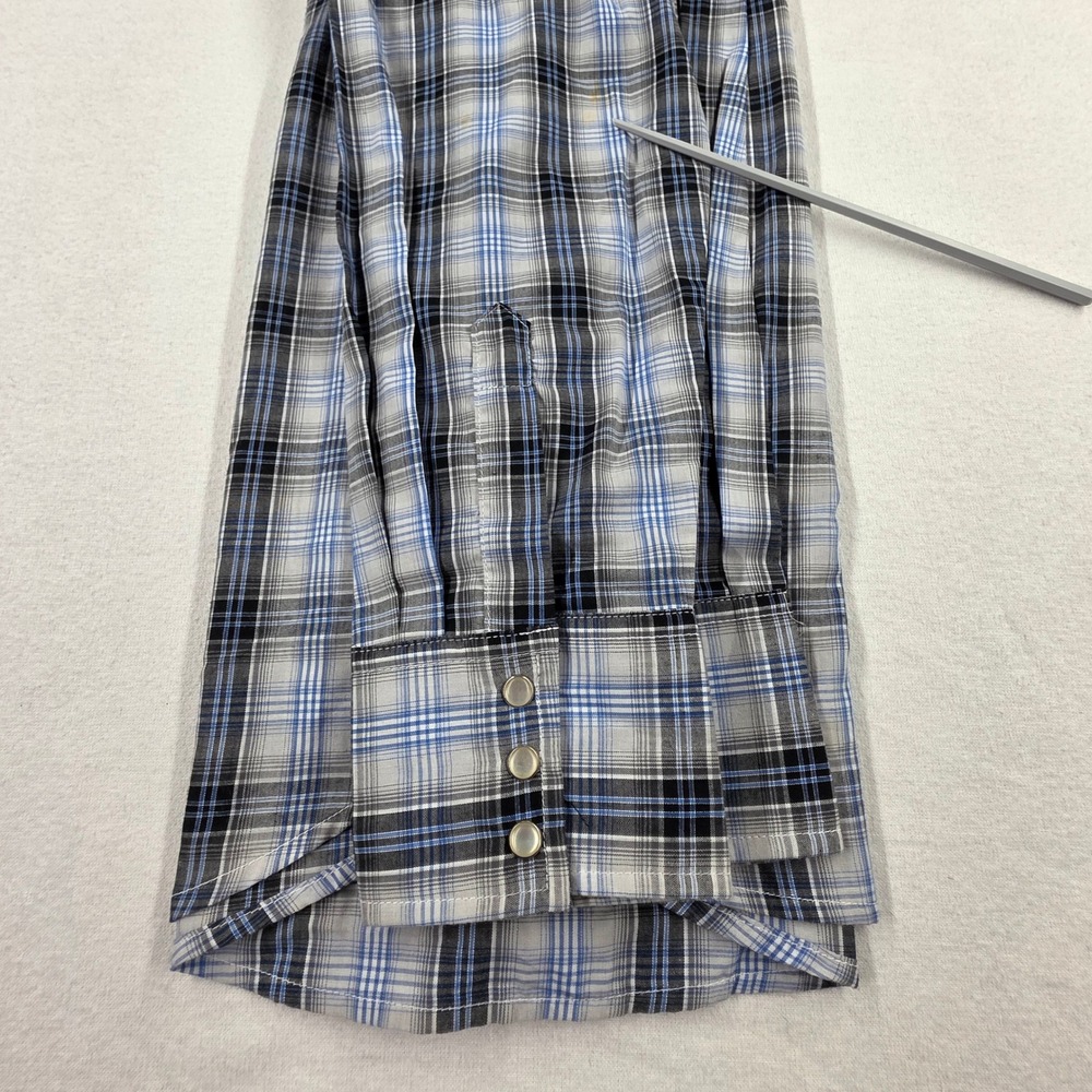 Wrangler Wrancher Mens Blue Plaid Western Pearl Snap Shirt MTW1297 L - Picture 11 of 12